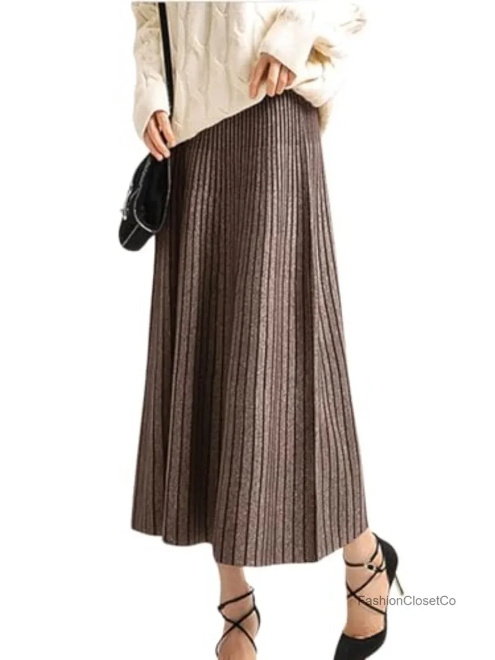 Women's Reversible Stretchy Knit A-Line Pleated Midi Skirt